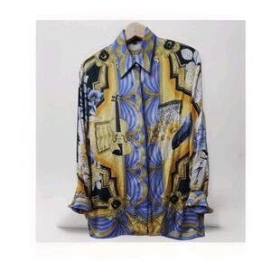 Vintage 100% Silk Carnation Blouse Button Floral Shirt Size M